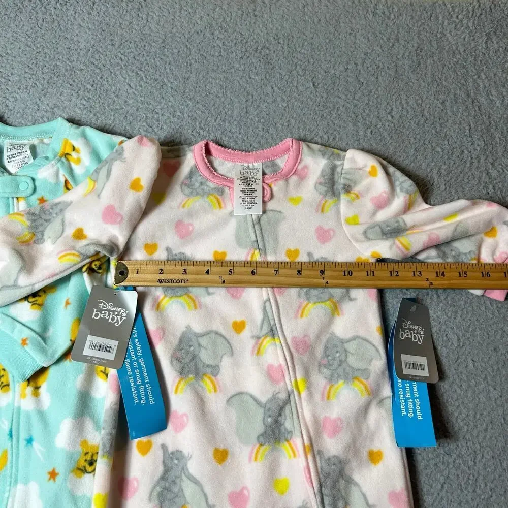 Disney Sleepwear Toddler 18-24M 2 Pack Green Pink Pooh Dumbo Long‎ Sleeve NEW